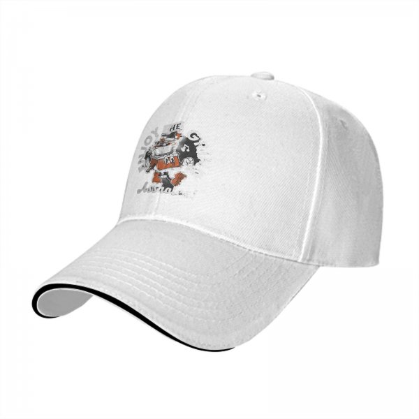Black baseball cap with 'Enjoy The Grind Assholes!' cartoon print