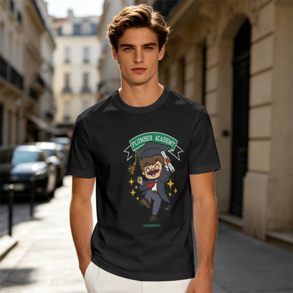 Plumber Academy Graduate Cartoon Character Graphic T-Shirt
