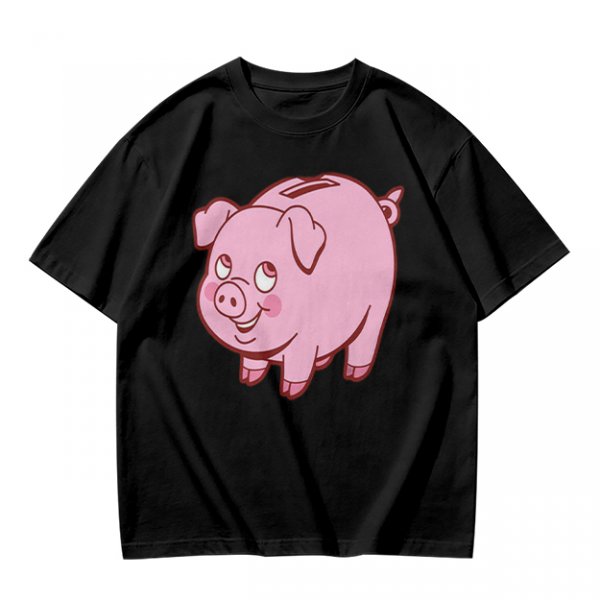 Olive Green T-Shirt With Cute Pink Piggy Bank Graphic Print