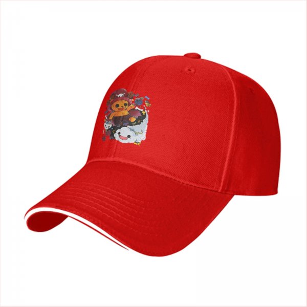 Black baseball cap with cute anime pirate character and cloud graphic