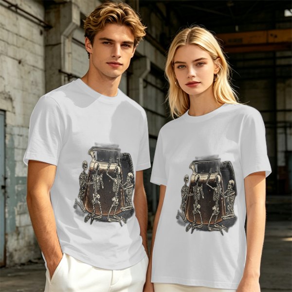 Olive T-Shirt With Skeletons Holding A Beer Pitcher Graphic