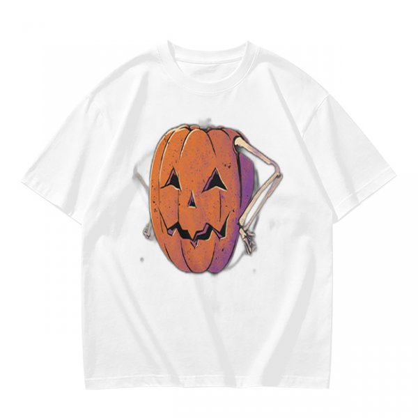 Olive Halloween T-Shirt with Skeleton Arm Jack-o'-Lantern Graphic