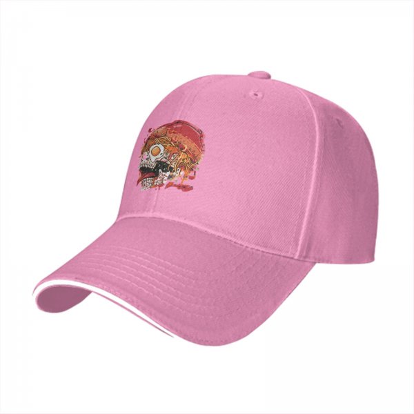 Black Baseball Cap With Ramen Skull Graphic Print