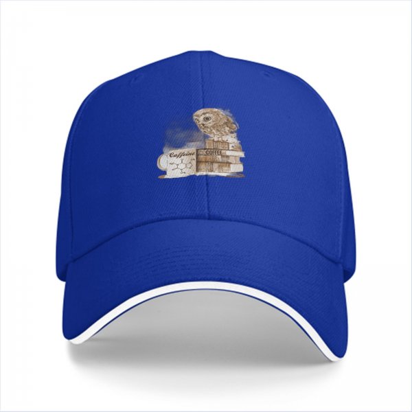 Black baseball cap with owl coffee and books graphic