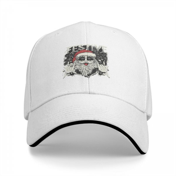 Black Baseball Cap With Rock Santa Festive Christmas Print