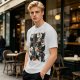 Olive T-Shirt With Day Of The Dead Cat Skull Graphic Print