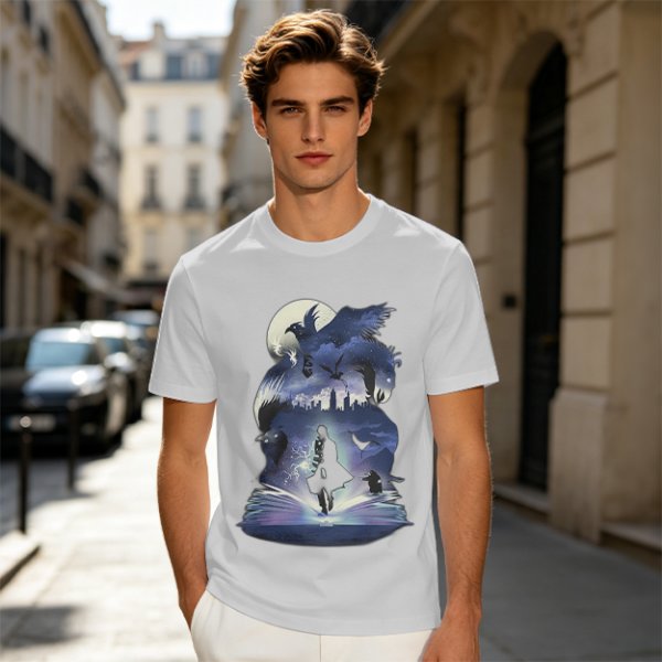Olive T-Shirt With Magical Fantasy Creature Silhouette Art Print