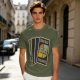 Olive T-Shirt with Retro Uno Wild Draw Four Card Graphic