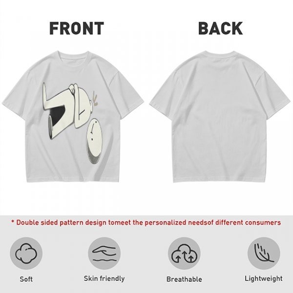 Olive T-Shirt With Surprised Cartoon Figure And Separate Face Print