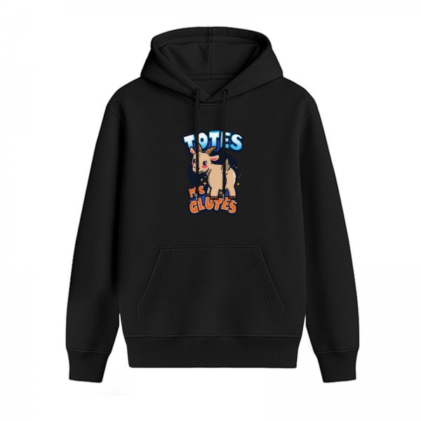 Black hoodie with cute goat 'Totes Mc Glutes' graphic