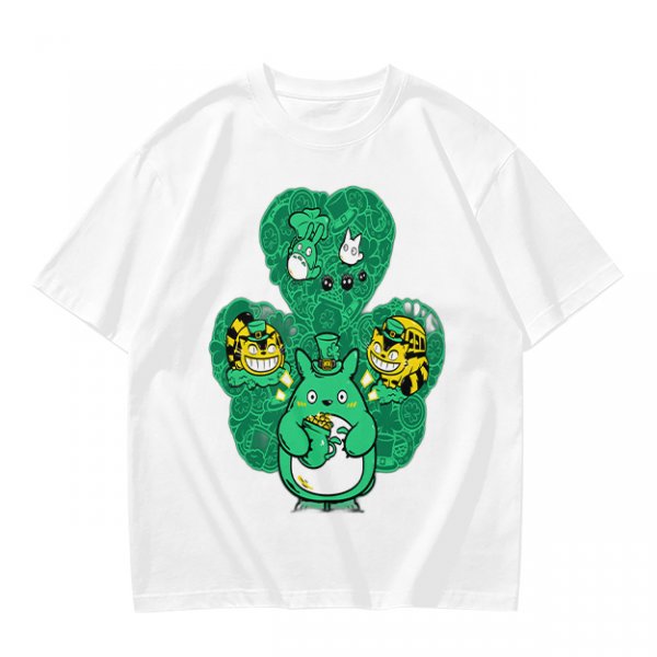 Olive Green T-Shirt With Studio Ghibli Clover Graphic Print