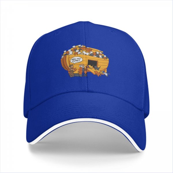 Black Baseball Cap With Funny Noah's Ark Cat Cartoon Print