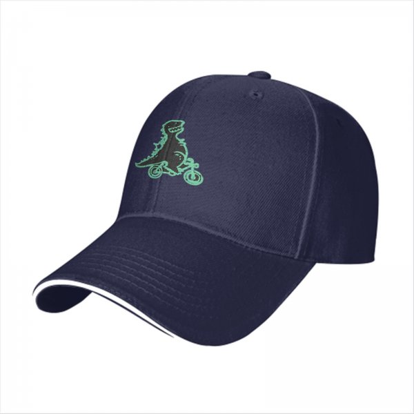 Black Baseball Cap with T-Rex Dinosaur Riding a Bike Graphic