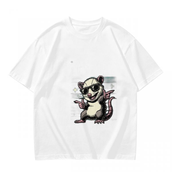 Olive T-Shirt With Cool Sunglass Wearing Opossum Graphic