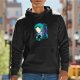 Black hoodie with anime character silhouette and wisteria floral art