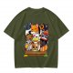 Olive T-Shirt With Cute Sushi Cat Stack Graphic Print