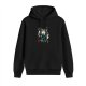 Black hoodie with stylized cat face landscape graphic print