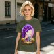 Olive T-Shirt With Purple Haired Woman And Concert Stage Print