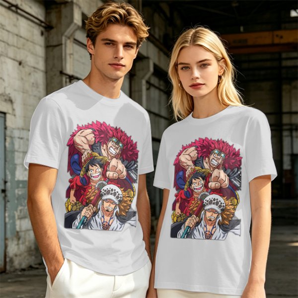 One Piece Straw Hat Luffy, Kid and Law Graphic Print T-Shirt