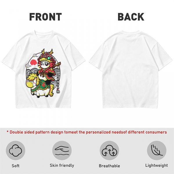 Olive T-shirt with Panda Warrior Riding Mythical Horse Graphic
