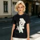 Olive T-Shirt With Angry Fluffy White Creature Swatting At Bee Print