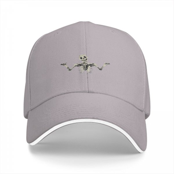 Black baseball cap with shrugging skeleton graphic
