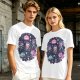 Olive T-shirt with Chibi Fantasy Characters and Whimsical Art Print