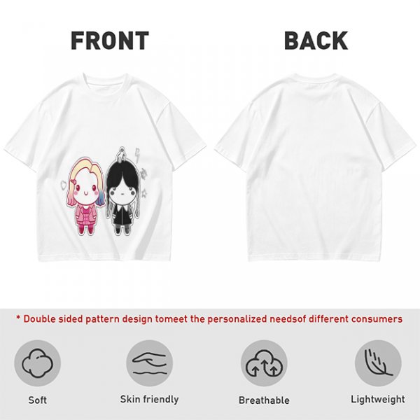 Olive T-Shirt with Chibi Wednesday Addams and Enid Sinclair Print