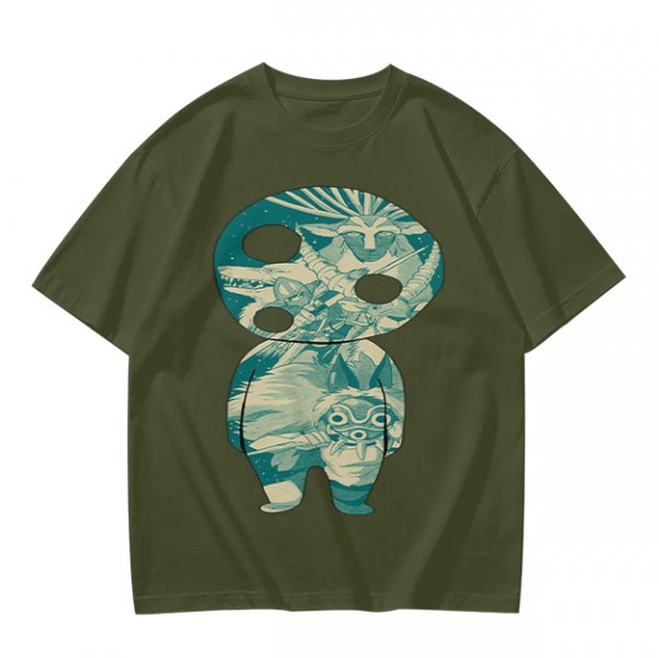 Olive T-Shirt With Fantasy Forest Spirit Graphic Print