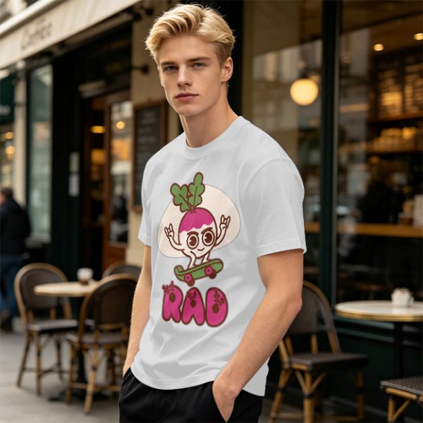 Olive T-Shirt With Rad Skating Radish Cartoon Graphic