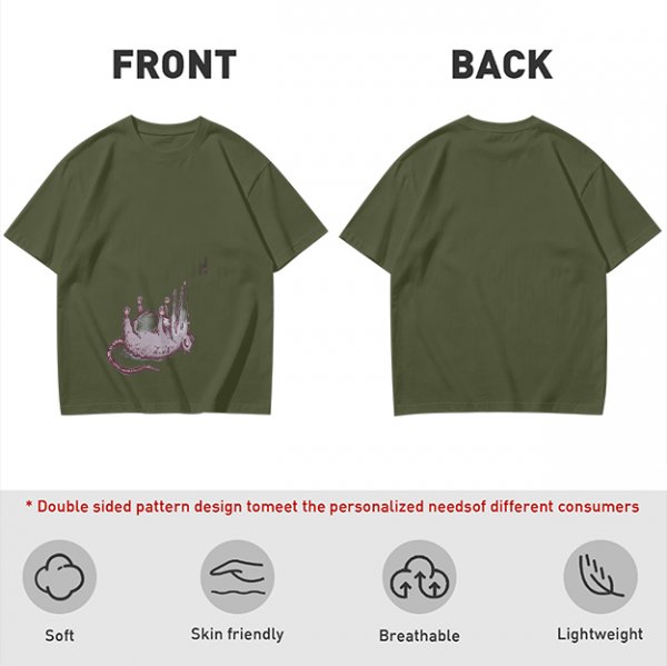 Olive Green T-Shirt With Upside Down Rat Graphic Print