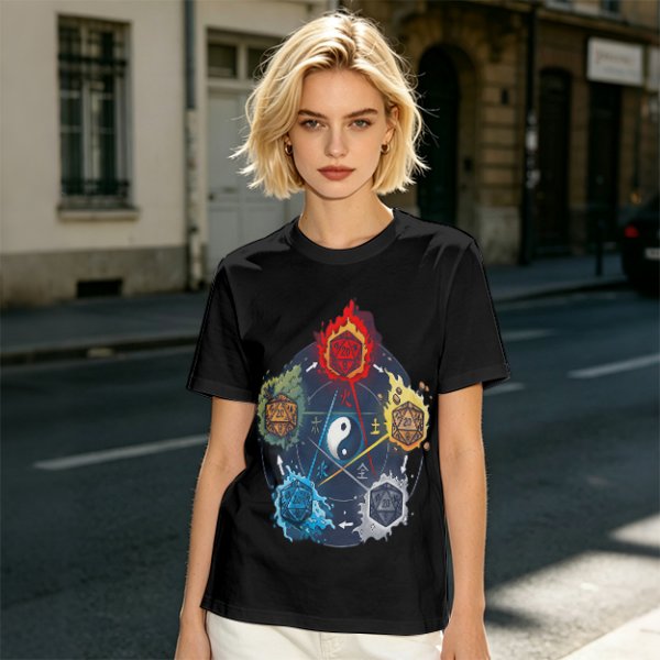 Dungeons and Dragons Elemental Dice Yin Yang Graphic T-Shirt