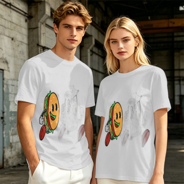 Olive T-Shirt With Cartoon Running Hamburger Character Print