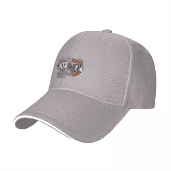 Black Baseball Cap With Retro Coffee Cup Cartoon Characters Print