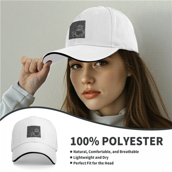 Black Baseball Cap With Totoro Family Line Art Print