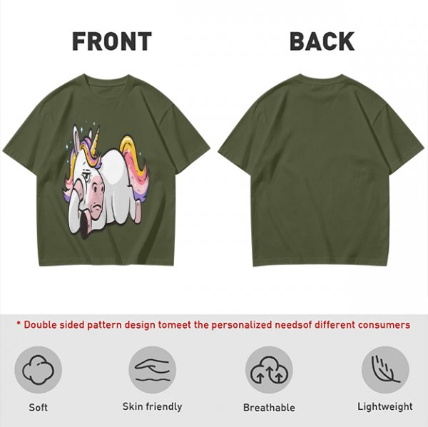 Olive T-shirt with Bored Unicorn Graphic Print