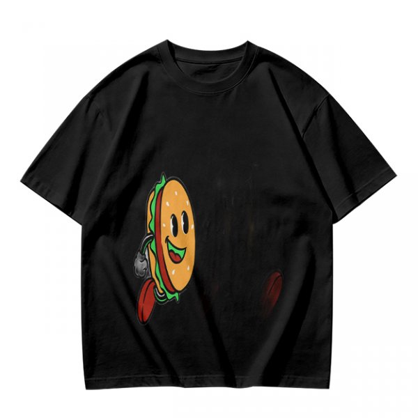 Olive T-Shirt With Cartoon Running Hamburger Character Print