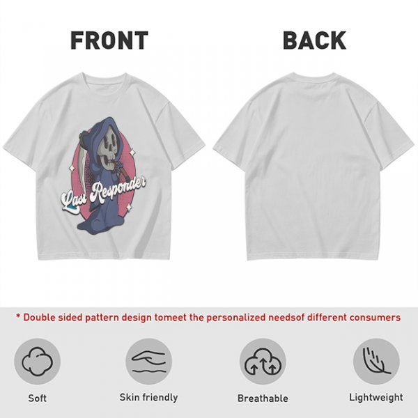 Olive T-Shirt with Cartoon Grim Reaper 'Last Responder' Print