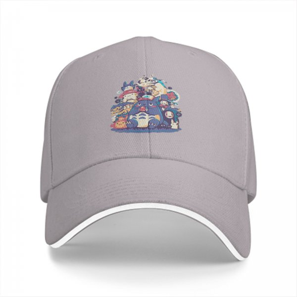 Black Baseball Cap With Studio Ghibli Character Group Print