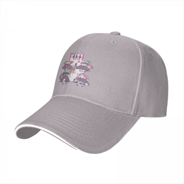 Black baseball cap with cute Mount Fuji character graphic design