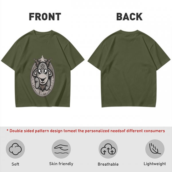 Olive T-Shirt With Cute Emotional Support Demon Goat Graphic