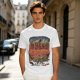 Olive T-shirt with Artistic Swirling Scene Print Featuring a Silhouetted Figure