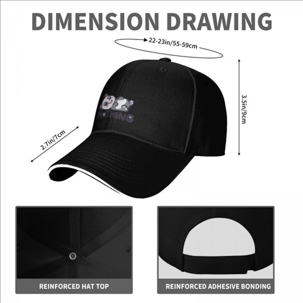 Black baseball cap with cute lying panda and 'NOTHING' print