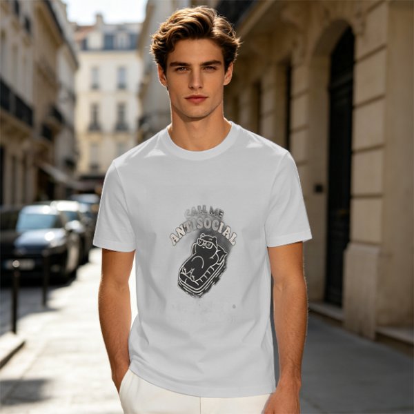 Oversized Olive T-Shirt With 'Call Me Antisocial' Bear Graphic