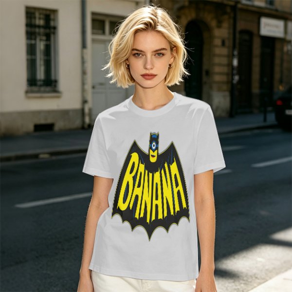 Olive green t-shirt with banana bat logo graphic