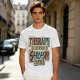 Olive graphic tee with 'Therapy is expensive sarcasm is free' print