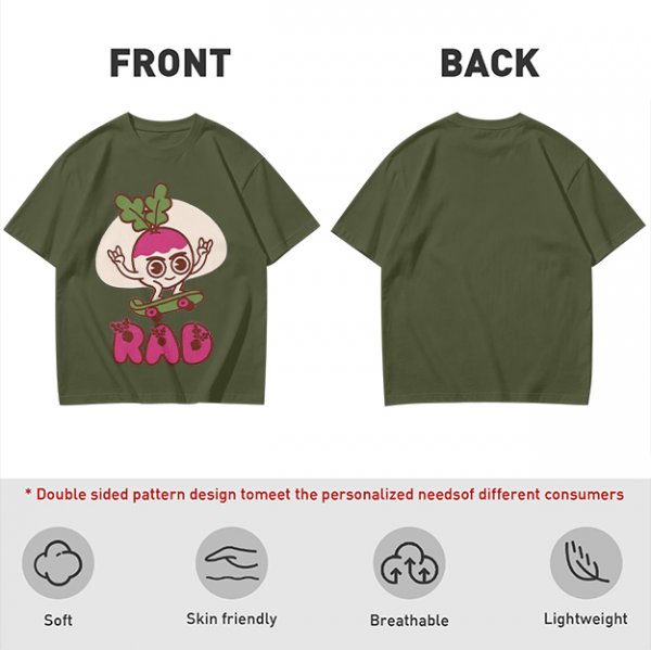 Olive T-Shirt With Rad Skating Radish Cartoon Graphic