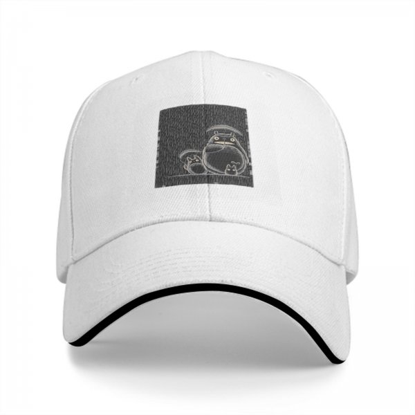 Black Baseball Cap With Totoro Family Line Art Print