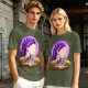 Olive T-Shirt With Purple Haired Woman And Concert Stage Print