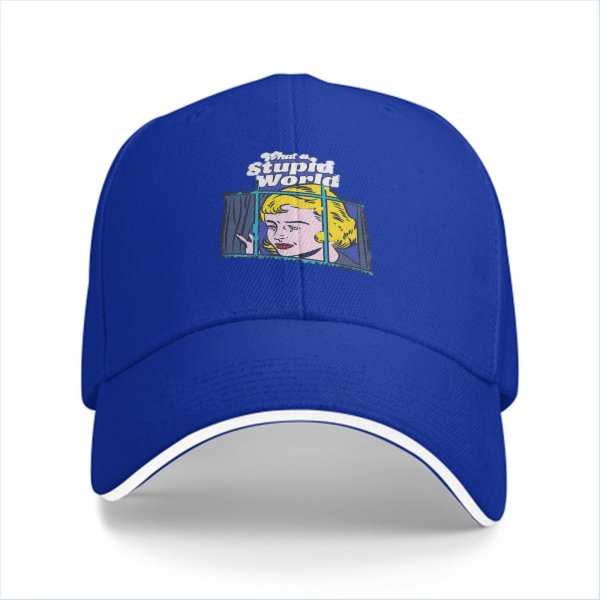 Black Baseball Cap With 'What a Stupid World' Retro Pop Art Print